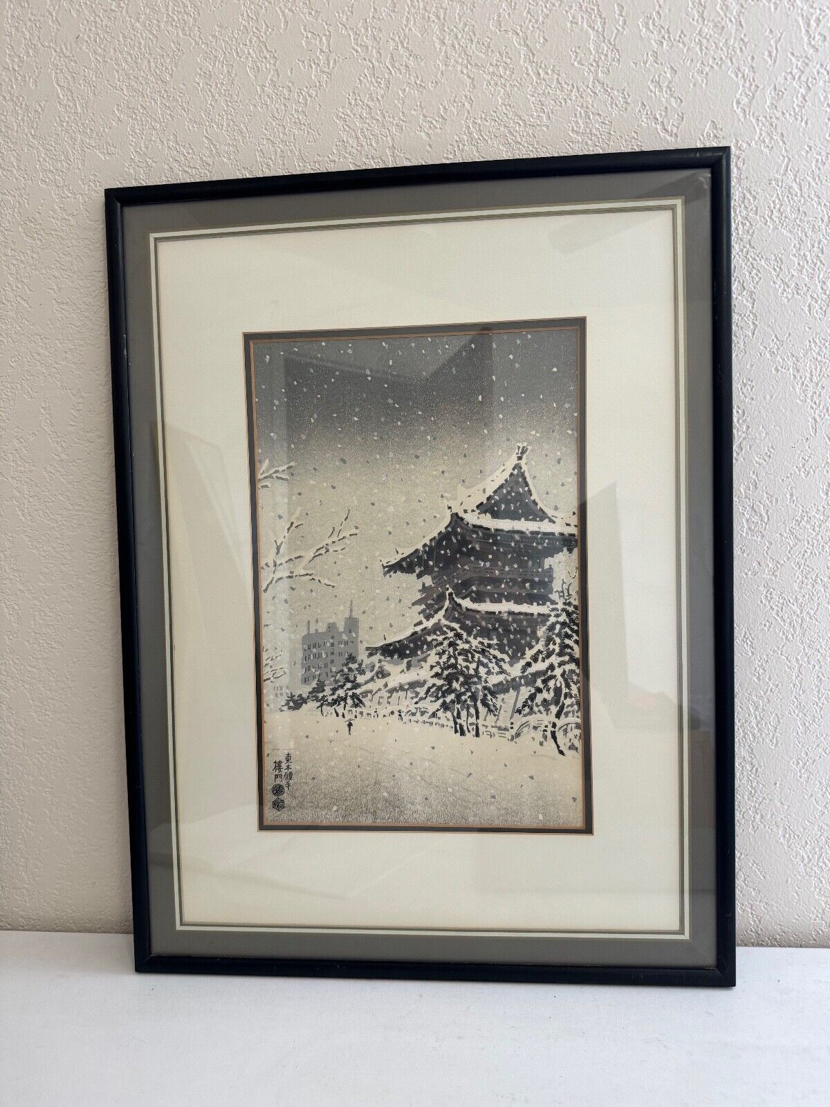 Vintage Japanese Eiichi Kotozuka Woodblock Print Higashi Honganji Temple