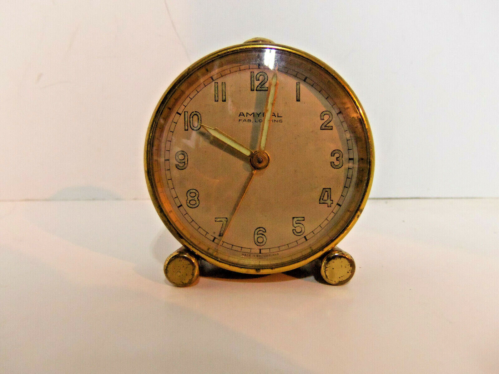 RARE Vintage AMYRAL Fab. LOOPING Swiss Travel Mechanical Alarm Clock WORKS