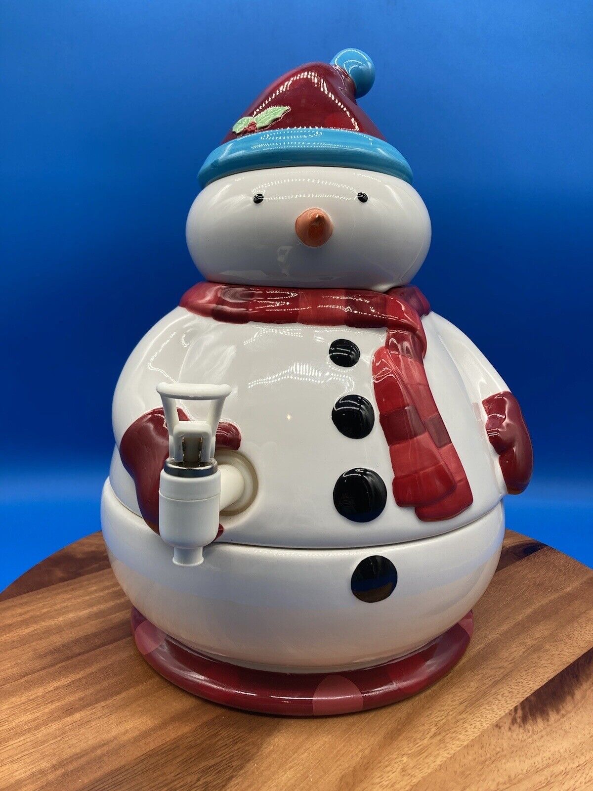Russ Berrie Ceramic Snowman Drink Hot Cold Liquid Dispenser Discontinued