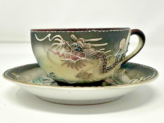 Vintage Wales China Japanese Hand Painted 3d Dragon Teacup & Saucer Japan
