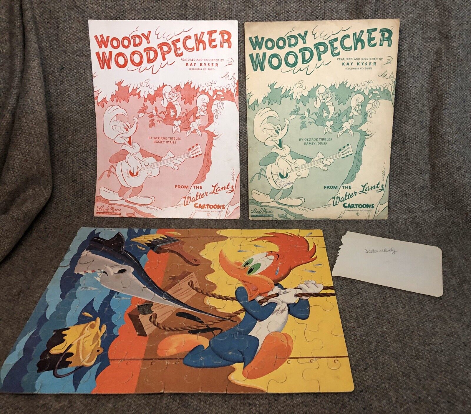 VINTAGE WOODY WOODPECKER COLLECTION WALTER LANTZ AUTOGRAPH PUZZLE SHEET MUSIC