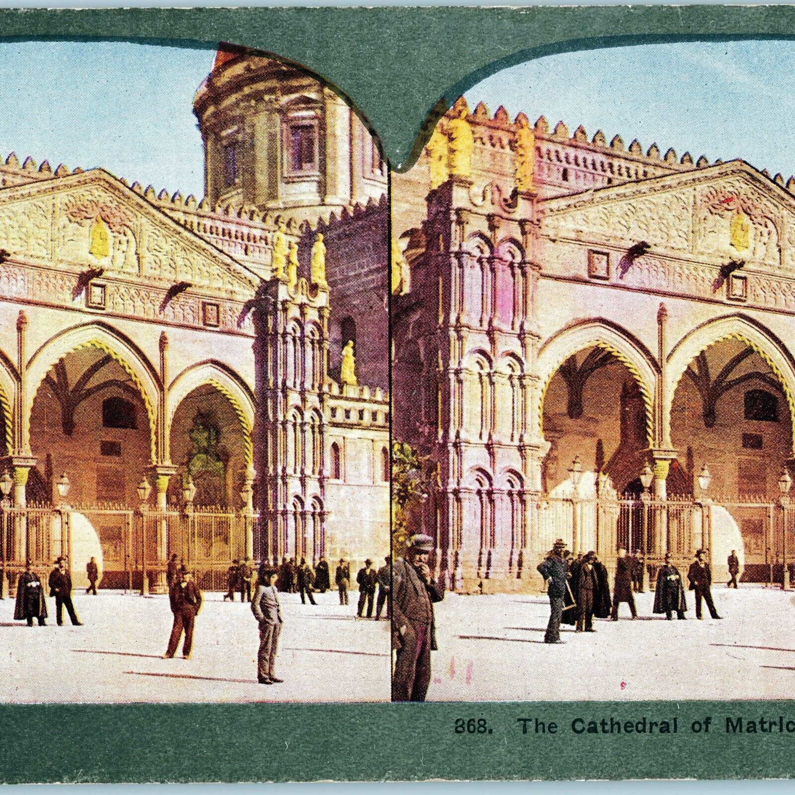 c1900s Palermo, Sicily, Italy c1185 Cathedral Portico Stereoview Catholic IT V35
