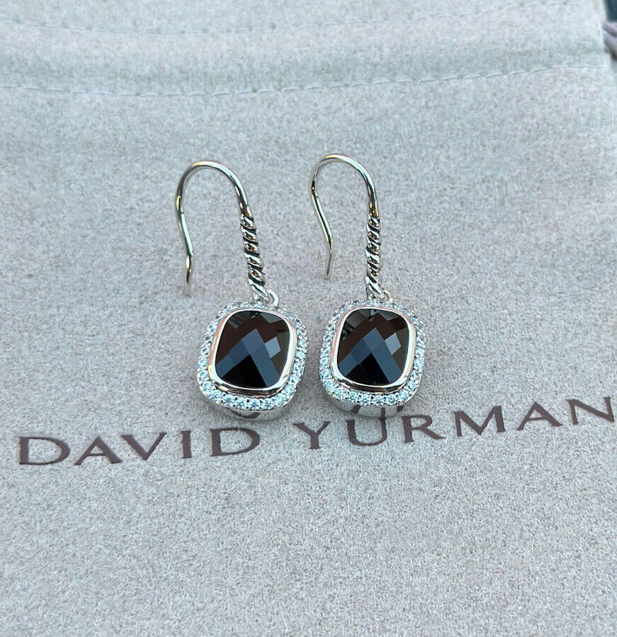 David Yurman Noblesse Black Onyx Dangle Drop Diamond Ladies 925 Silver Earrings