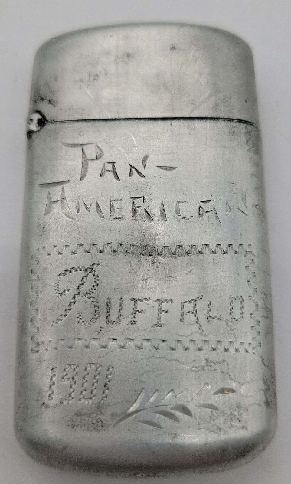 1901 Pan American Exposition Aluminum Match Safe, Buffalo, NY Pocket Vesta