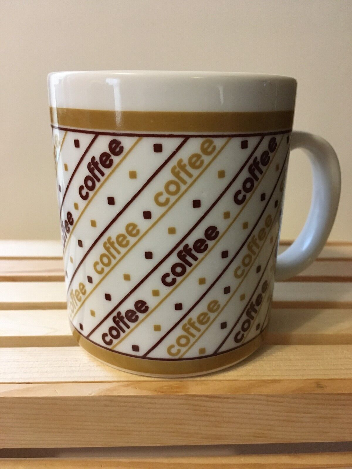 Vtg. Finest Ceramics 1970's 8 oz. COFFEE in diagonal stripes all over mug