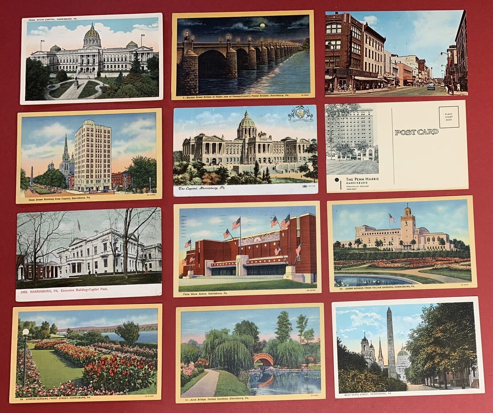 Harrisburg, Pennsylvania, Lot of 12 Different Postcards, Circa 1907-1940's