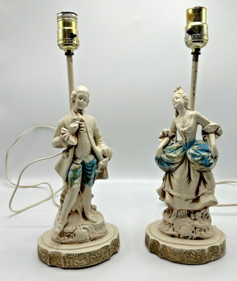 PIERI 63 Chalkware Boudoir Lamp Set 18th Century Courting Couple SIGNED