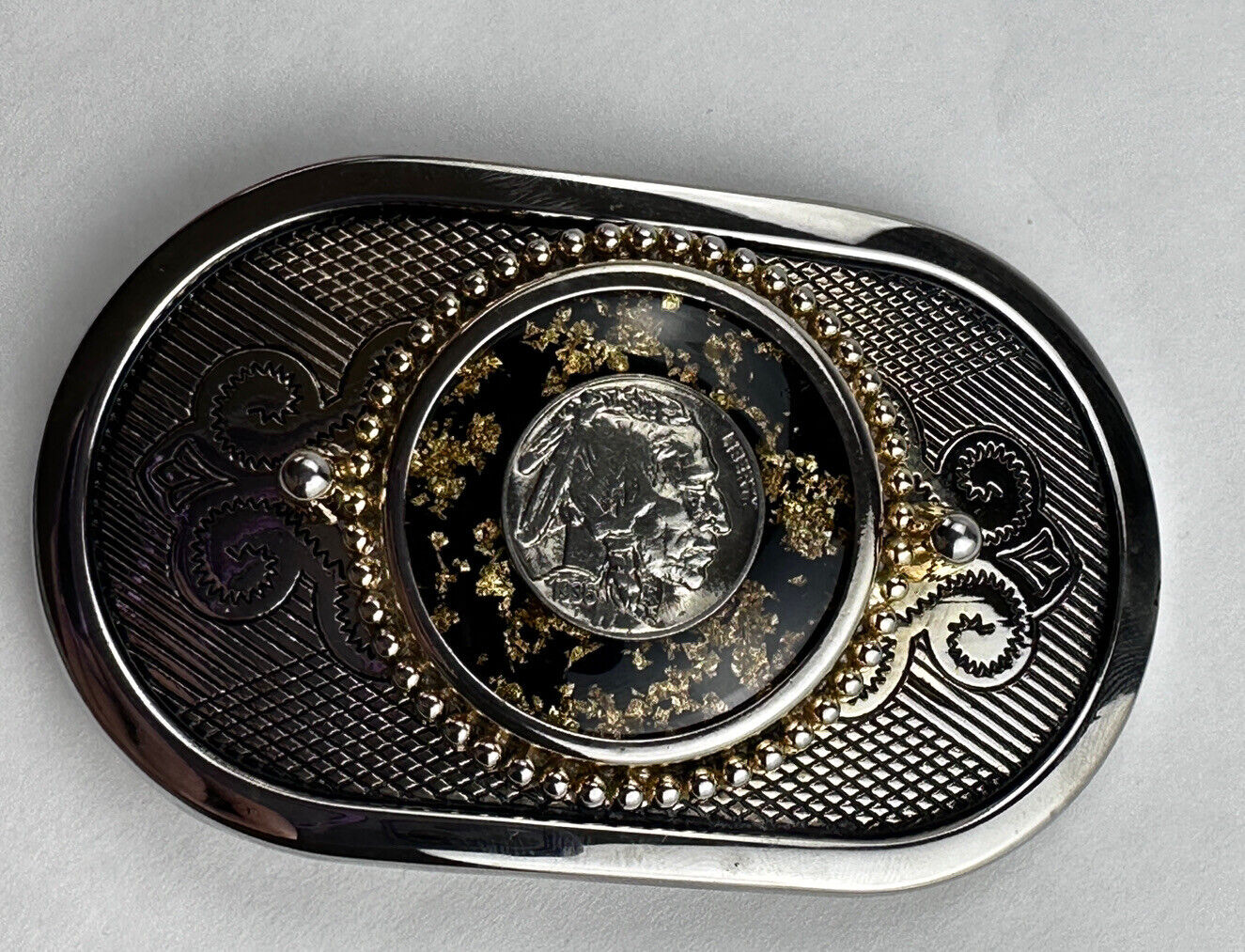 Silver And Gold Indian Nickel Belt Buckle