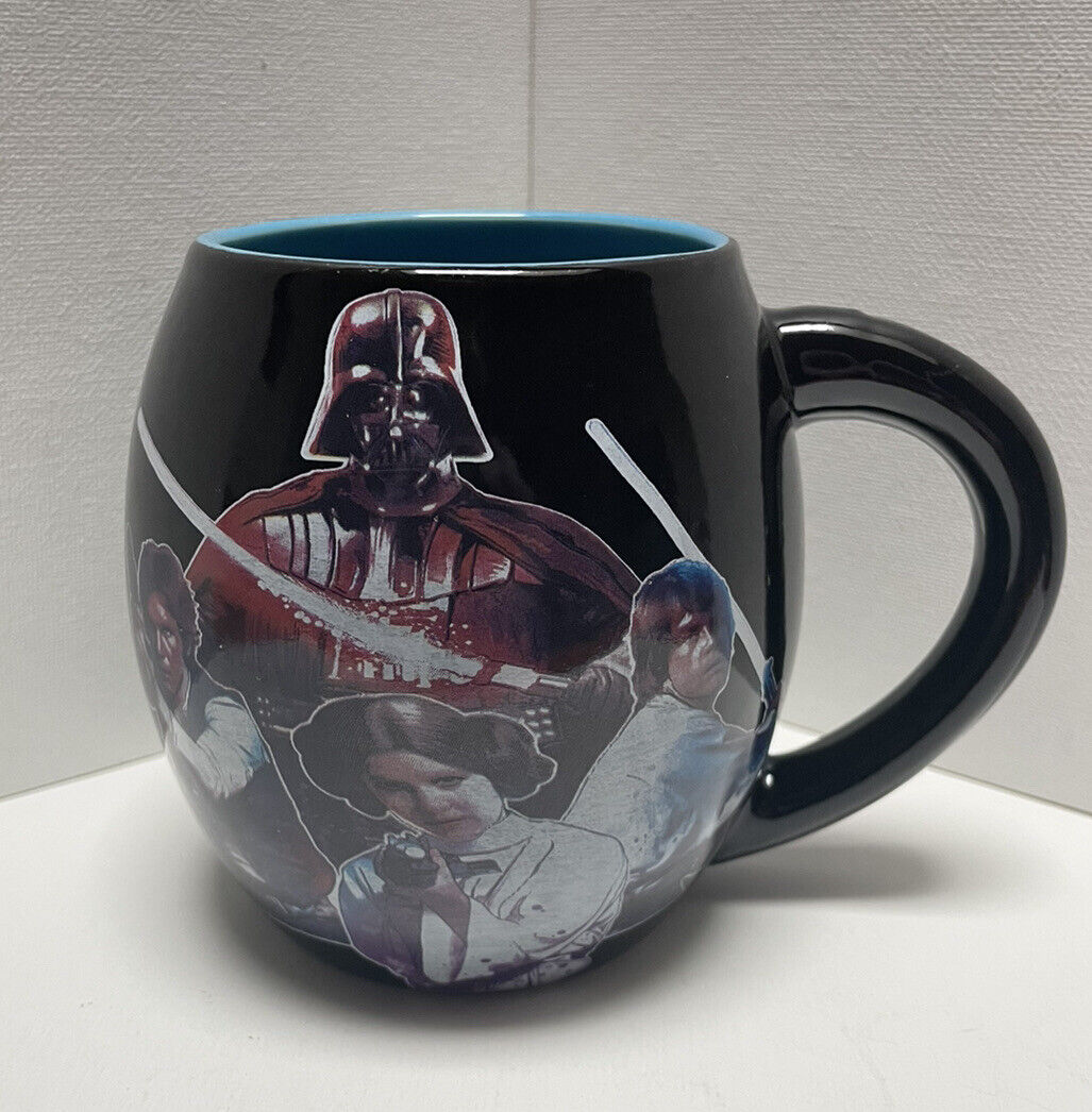 Star Wars Princess Leia Darth Mug 2015 LG Black Round Mug Blue Inside 18 oz EUC