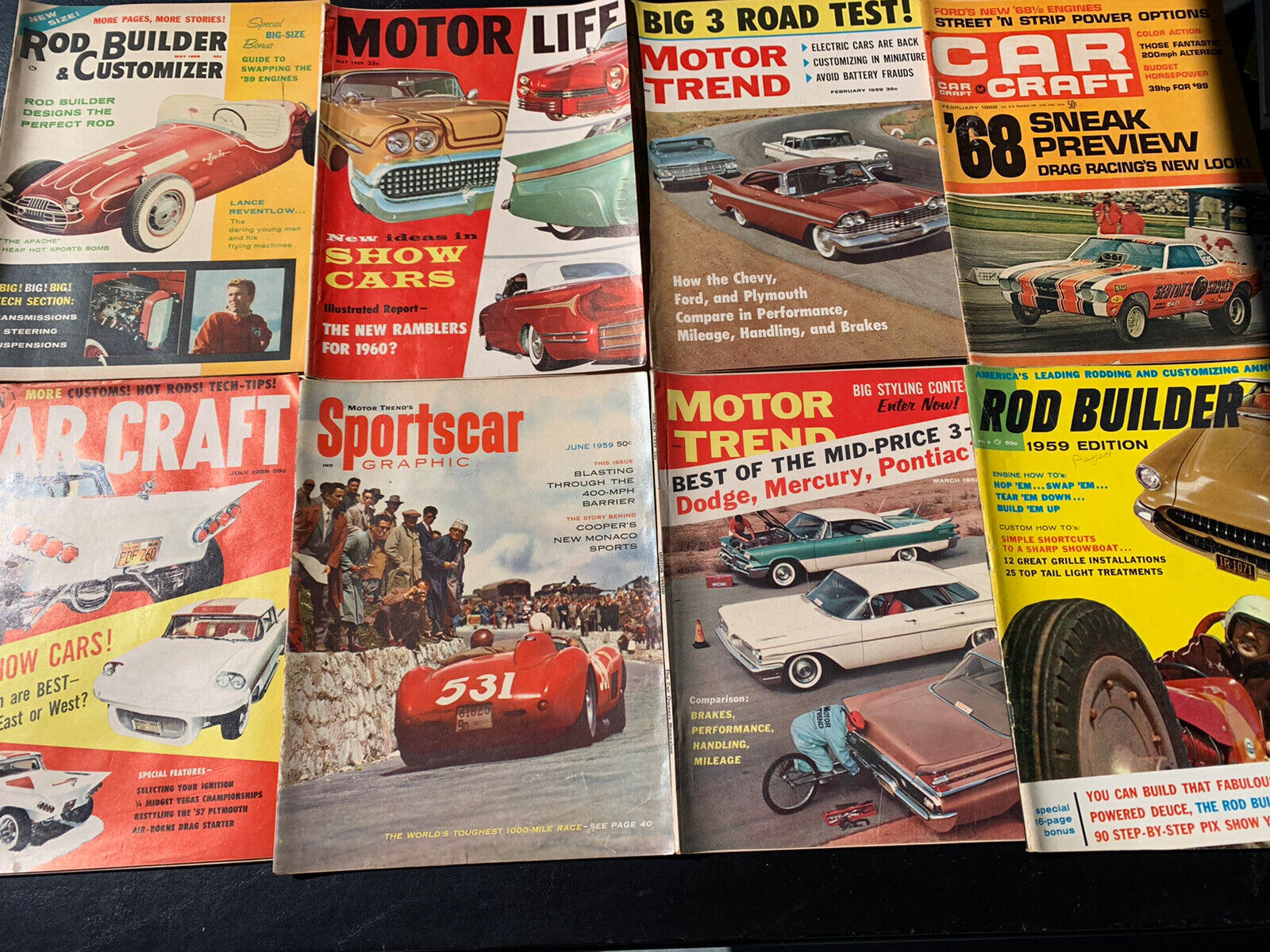 MOTOR TREND Car Craft SPORTS CAR Motor Life 1950s/60s CLEAN Magazines 