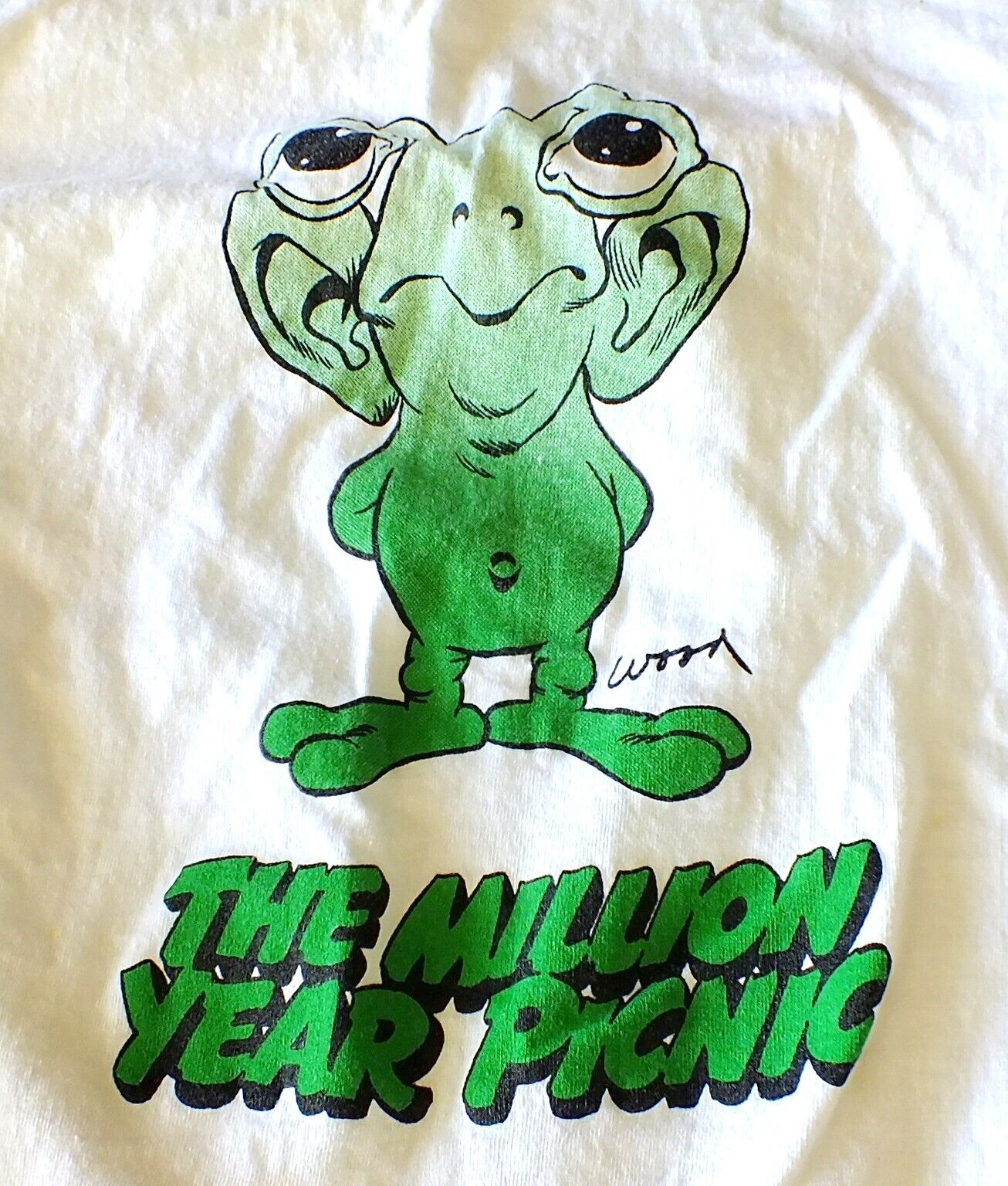 Vintage THE MILLION YEAR PICNIC Green Martian WOOD Graphic Tee Size SMALL