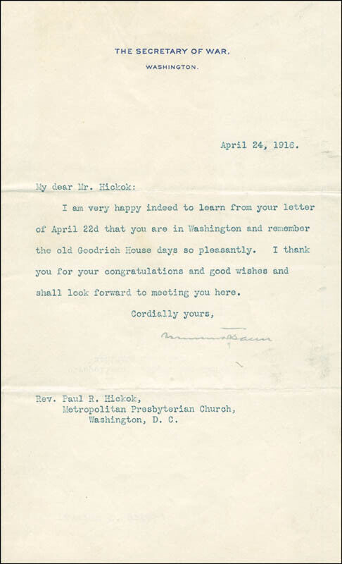 NEWTON D. BAKER - TYPED LETTER SIGNED 04/24/1916