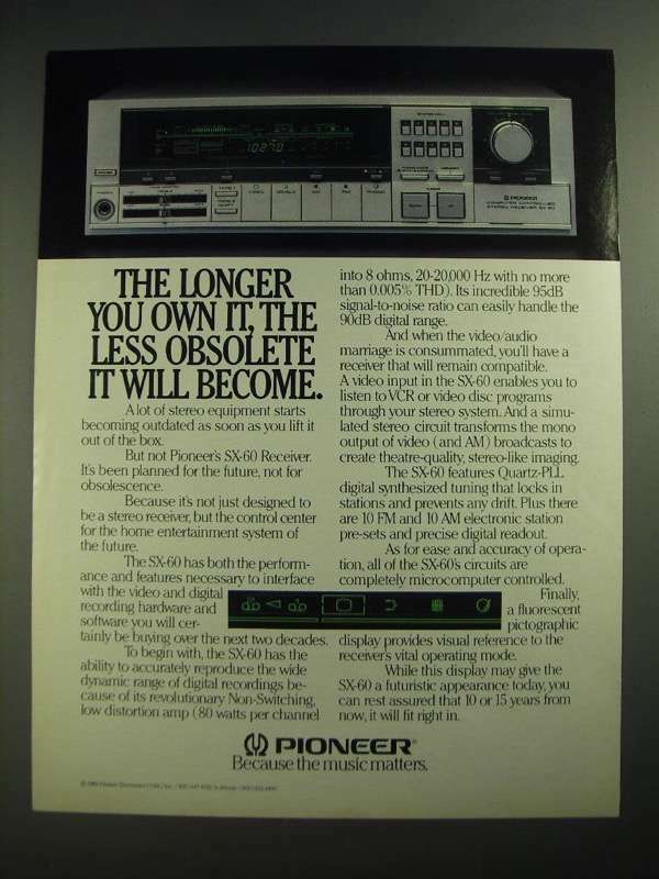 1984 Pioneer SX-60 Receiver Ad - The Longer You Own It