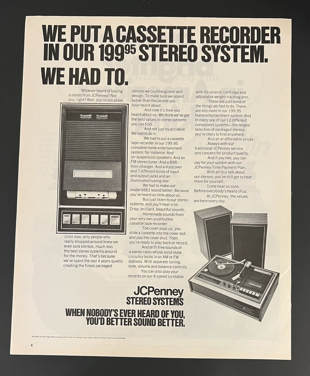 JC Penney Stereo Systems 1971 Life Print Add 13x11 70s Technology
