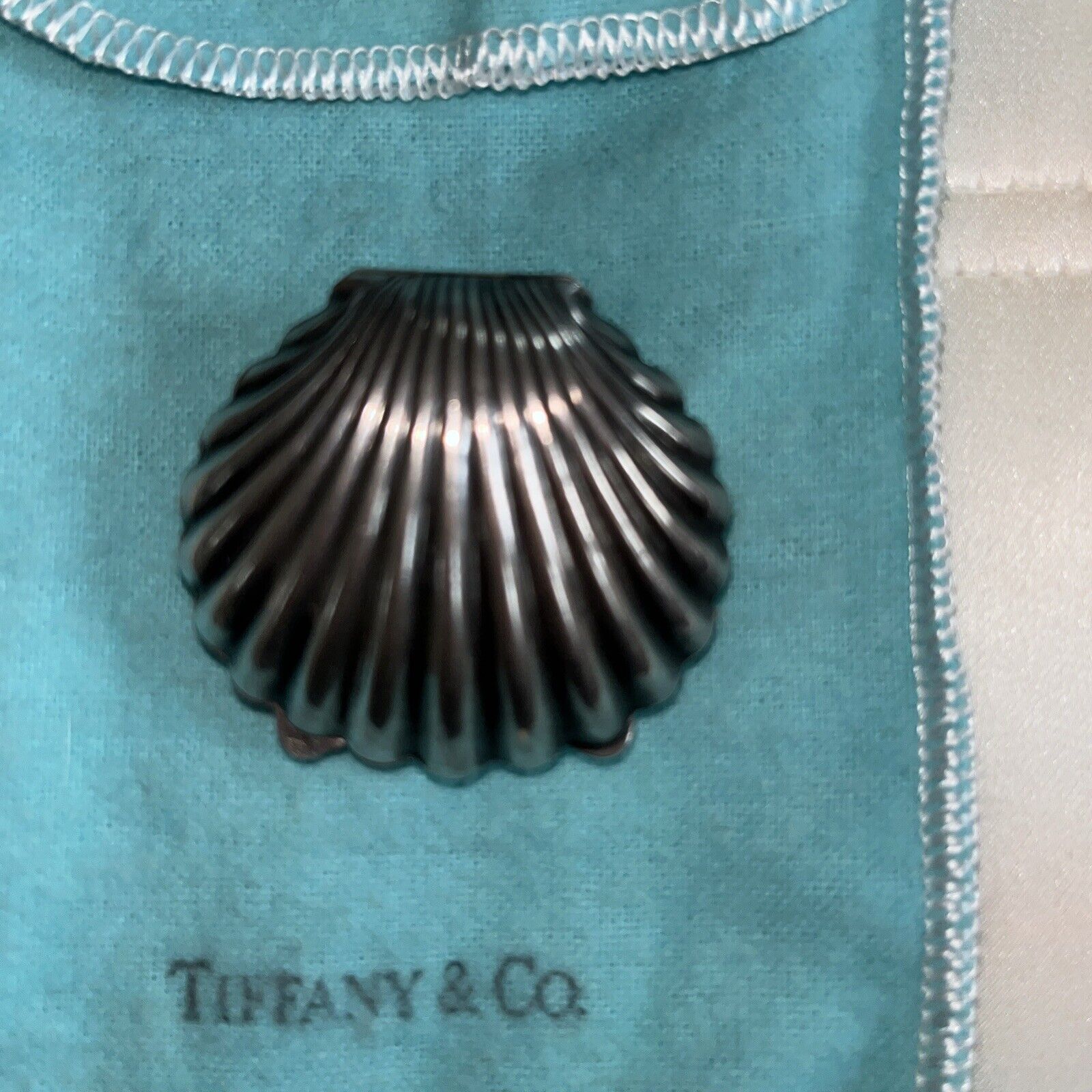 Tiffany & Co Italy Sterling Silver Shell Oyster Clam Trinket Pill Box Pouch