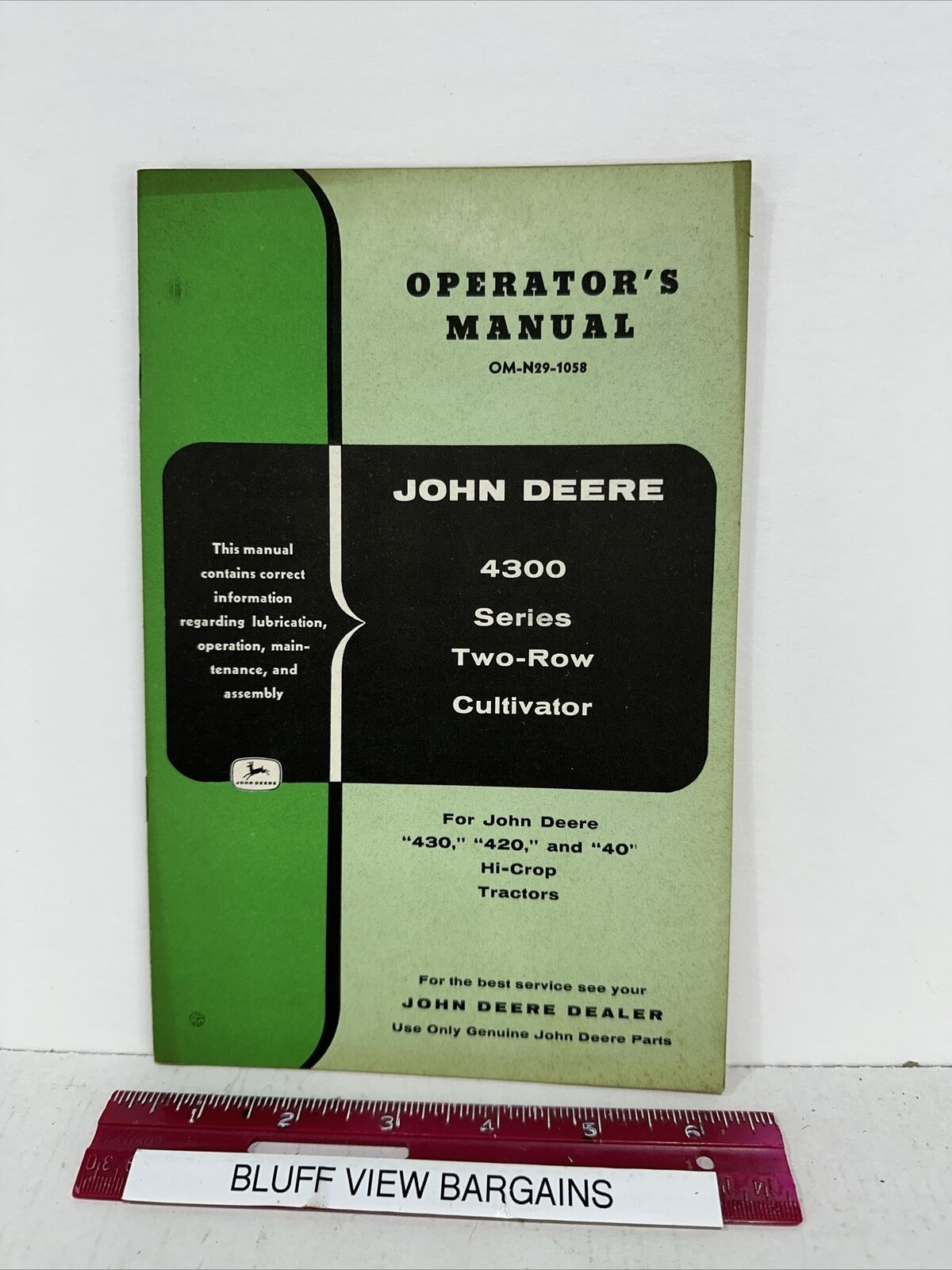 1950\'s John Deere Operator\'s Manual OM-N29-1058 Two Row Cultivator 4300 Series