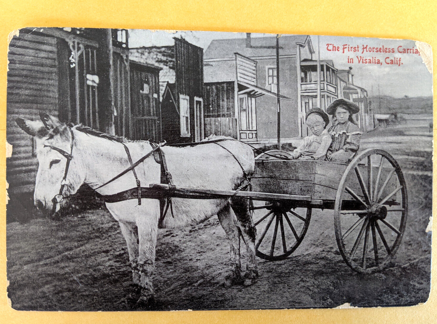 Visalia, California RPPC The First Horseless Carriage Scarce postcard