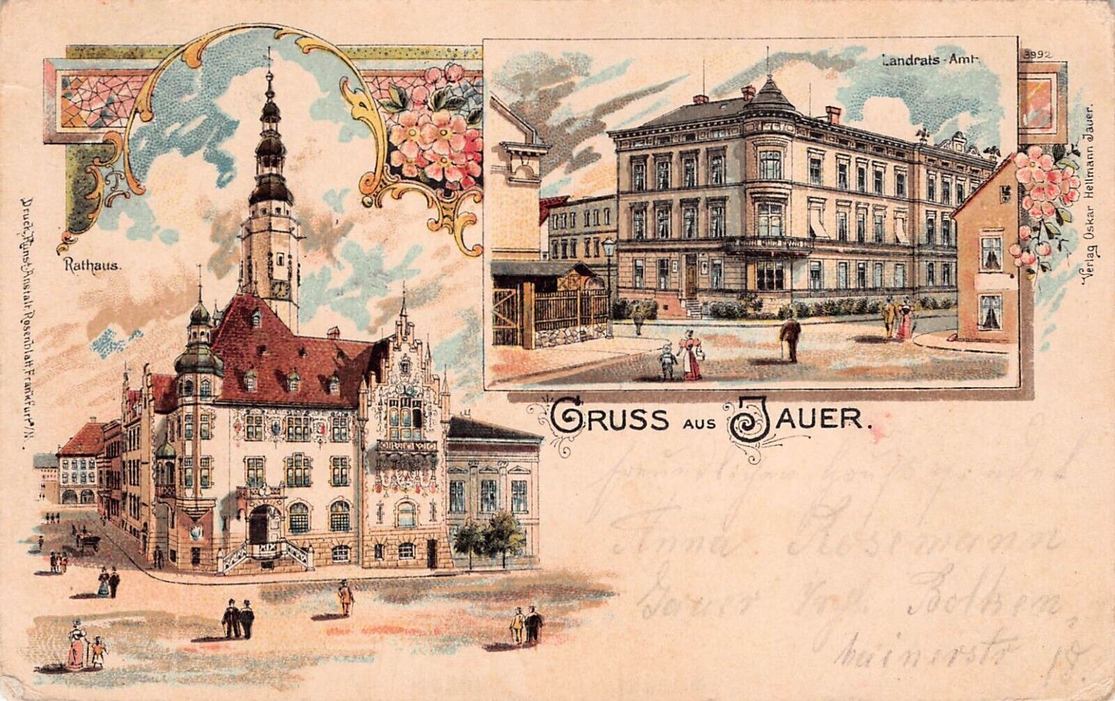Jauer Occupied Poland Germany Rathaus Reichspost 1900 Antique Stamp Postcard C34