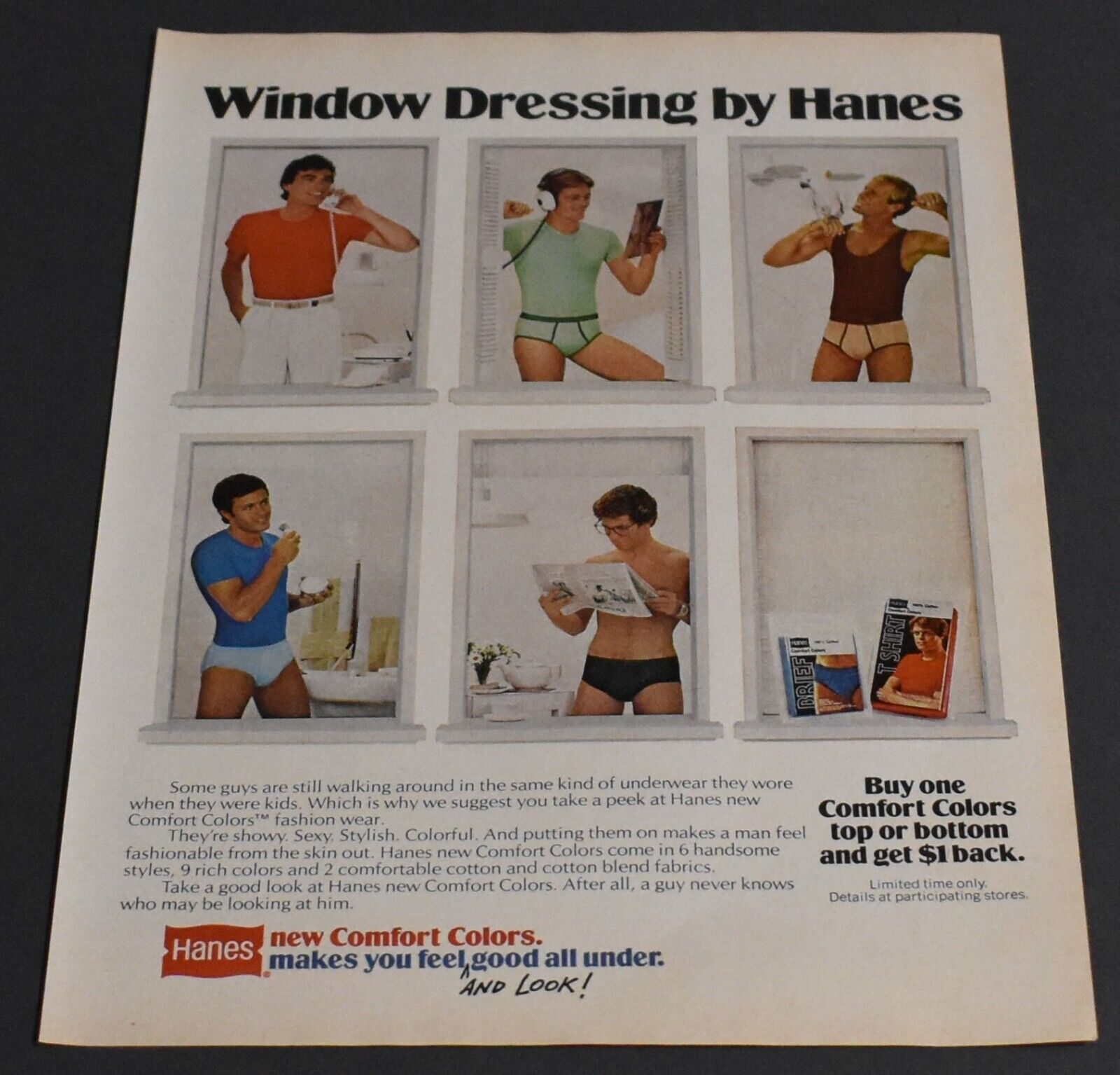 1979 Print Ad Hanes Window Dressing Underwear Comfort Briefs Men Bottom Art