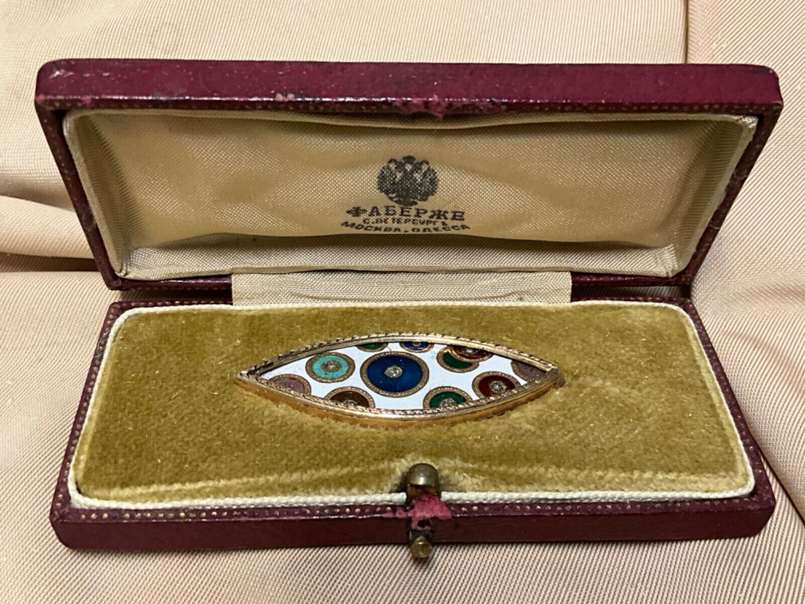 Rare Russ Empire Japanese  Antique 56 Gold enamel old cut diamonds brooch 