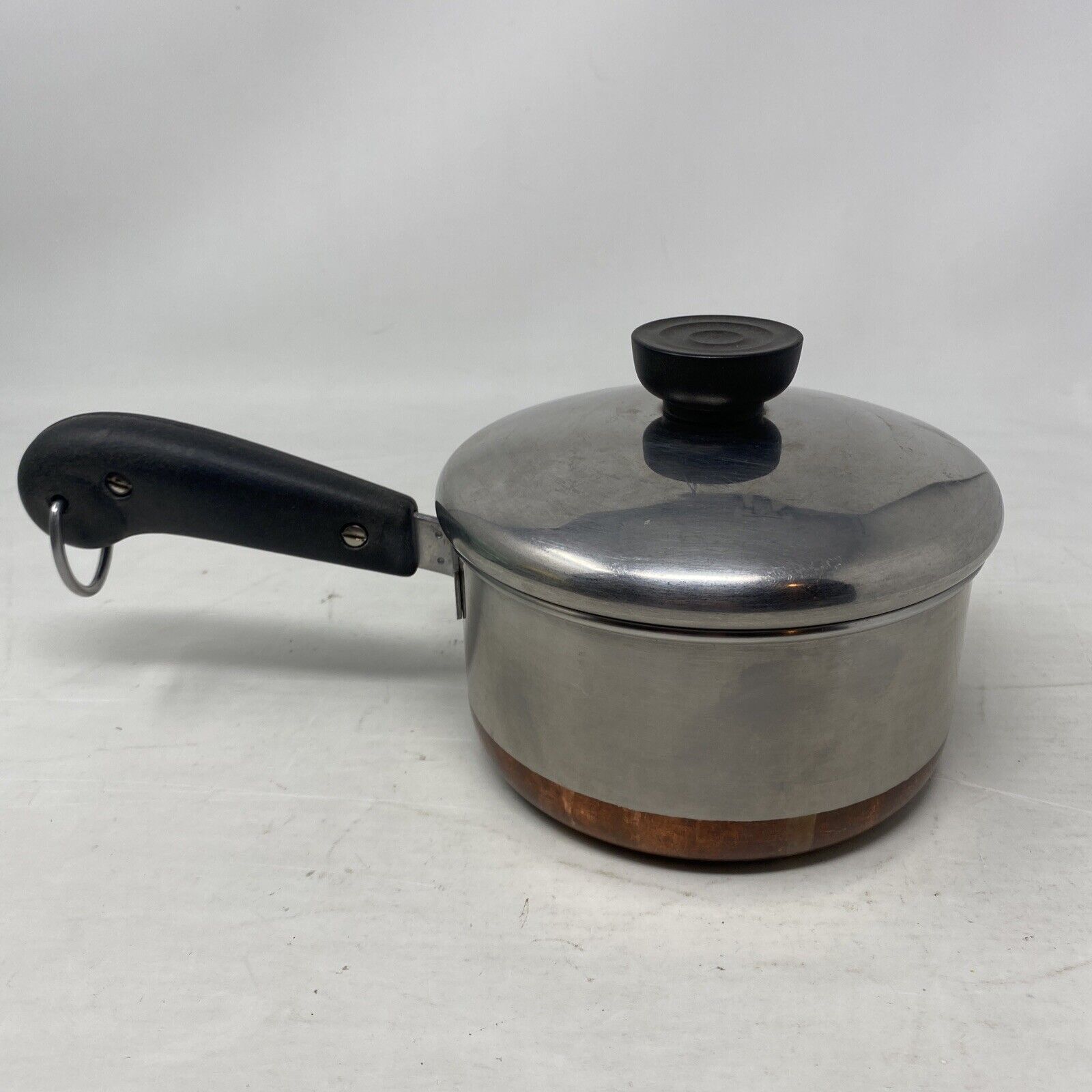 Vintage 1801 REVERE WARE 1 QT  SAUCE PAN Pot Copper Clad Bottom w/ Lid USA
