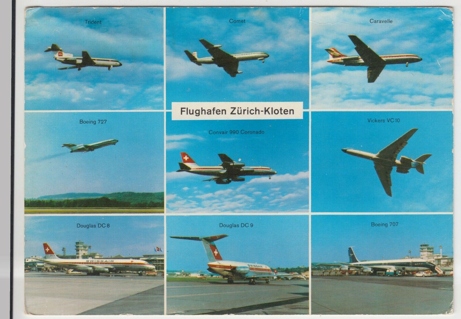 Switzerland; Zurich - Kloten Airport Multiview PPC, Unposted, c 1970\'s