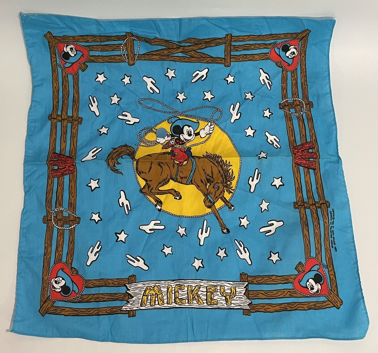 Vintage Walt Disney Company Mickey Mouse Bandana Cowboy Glentex USA Unlimited