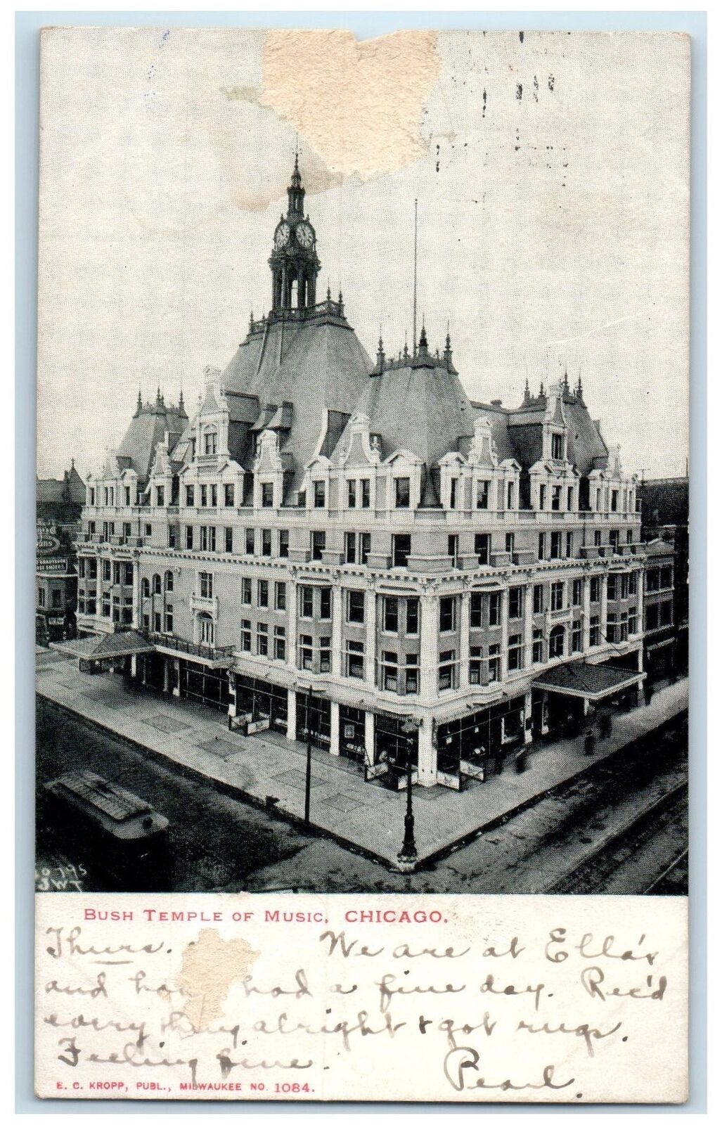 1906 Bush Temple Of Music Exterior Roadside Chicago Illinois IL Posted Postcard
