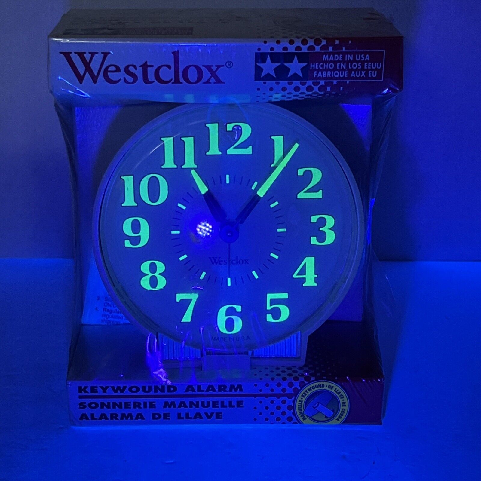 VTG NOS Westclox #15136 EZ Read Luminous Keywound Alarm Clock USA 1980's 1990's