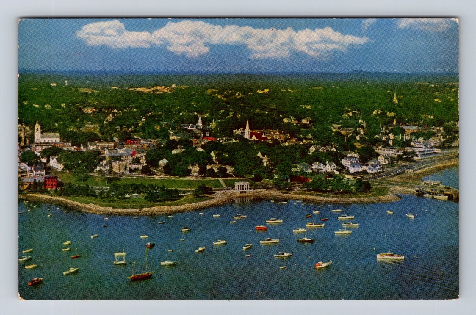 Plymouth MA-Massachusetts, Aerial Of Town City Area, Antique, Vintage Postcard