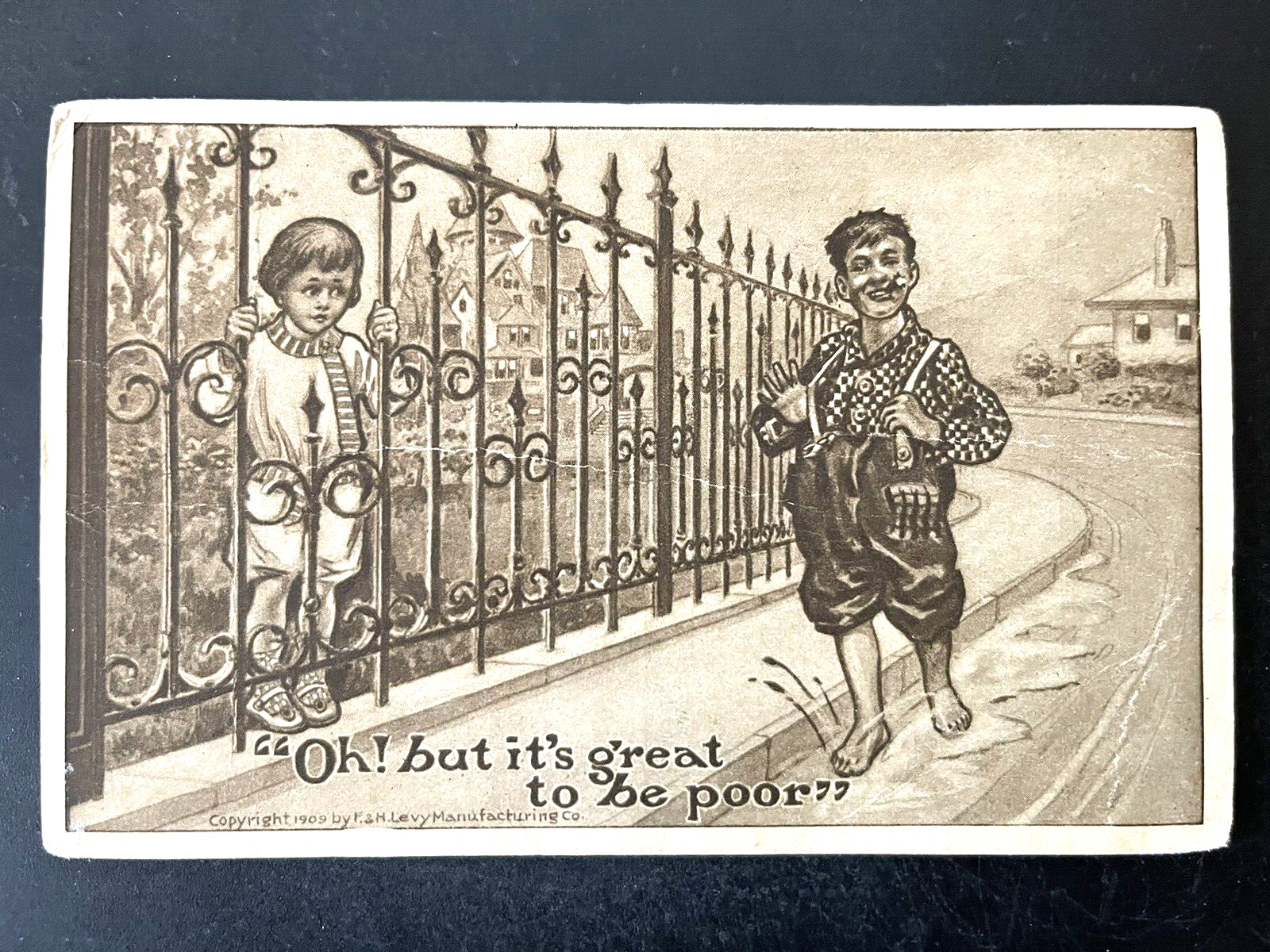 Antique 1909 Postcard Great To Be Poor Unposted Lithograph Divided F&H Levy Rare