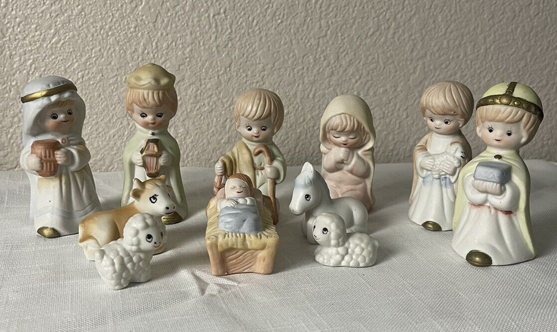 VTG Homco Nativity Set Scene Ceramic Children Animals Set Of 11 Figures Taiwan