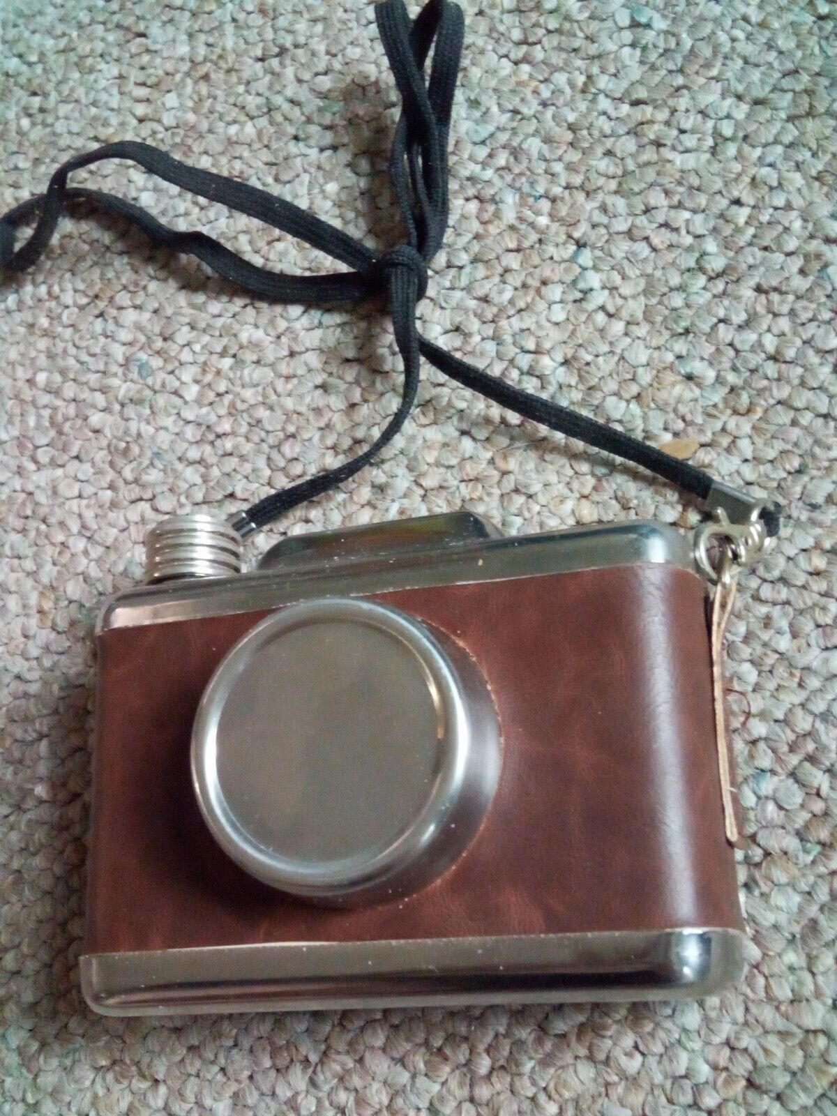 Vintage 35mm Camera Stainless Steel Hip Hidden Flask Leather Wrapped