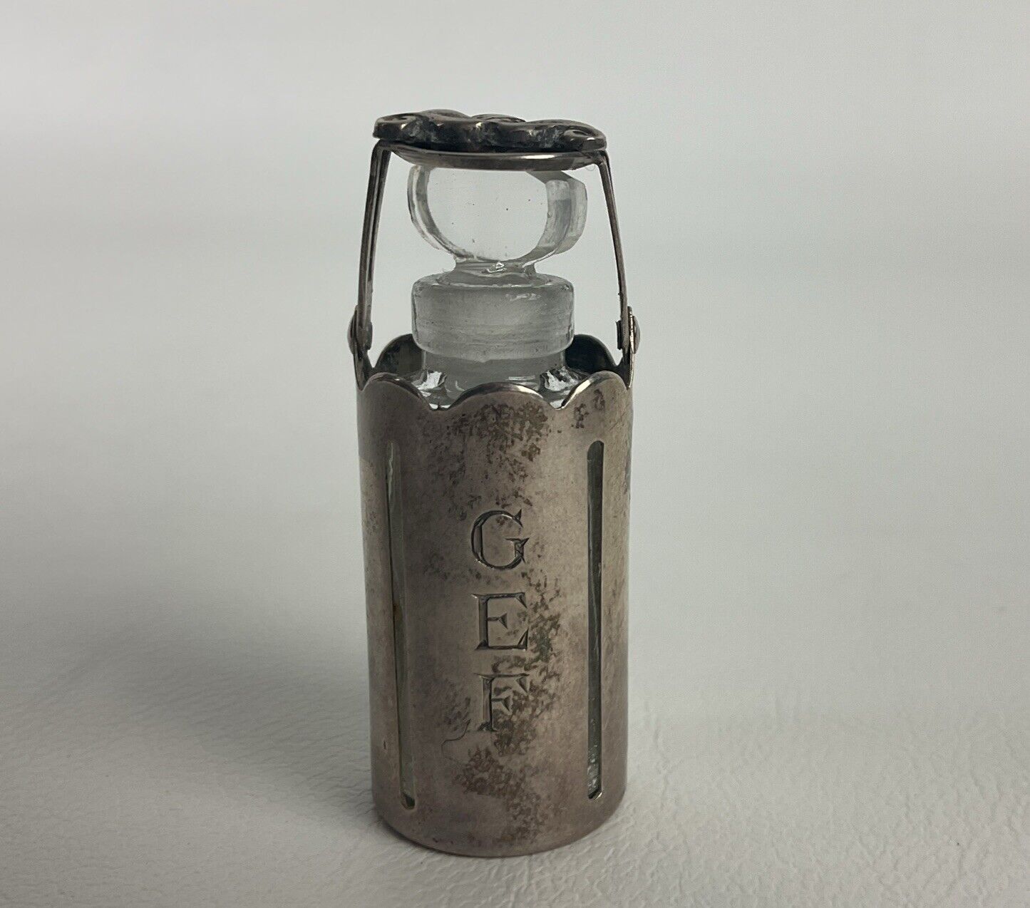 Rare Georg Jensen Sterling Silver Perfume Bottle Holder With Glass Bottle Insert