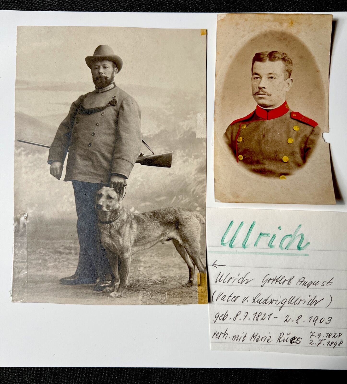 c. 1890s GOTTLIEB AUGUST ULRICH w Rifle MALENOIS Dog German Soldier Photos