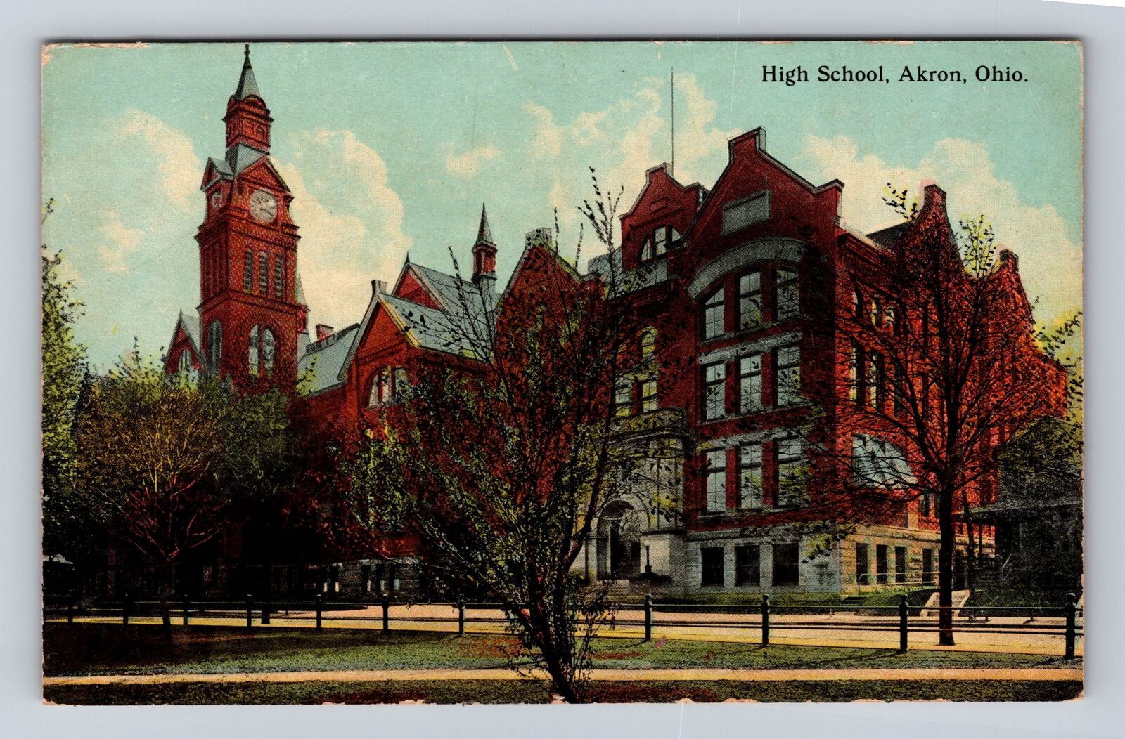 Akron OH-Ohio, High School, Antique Vintage Souvenir Postcard
