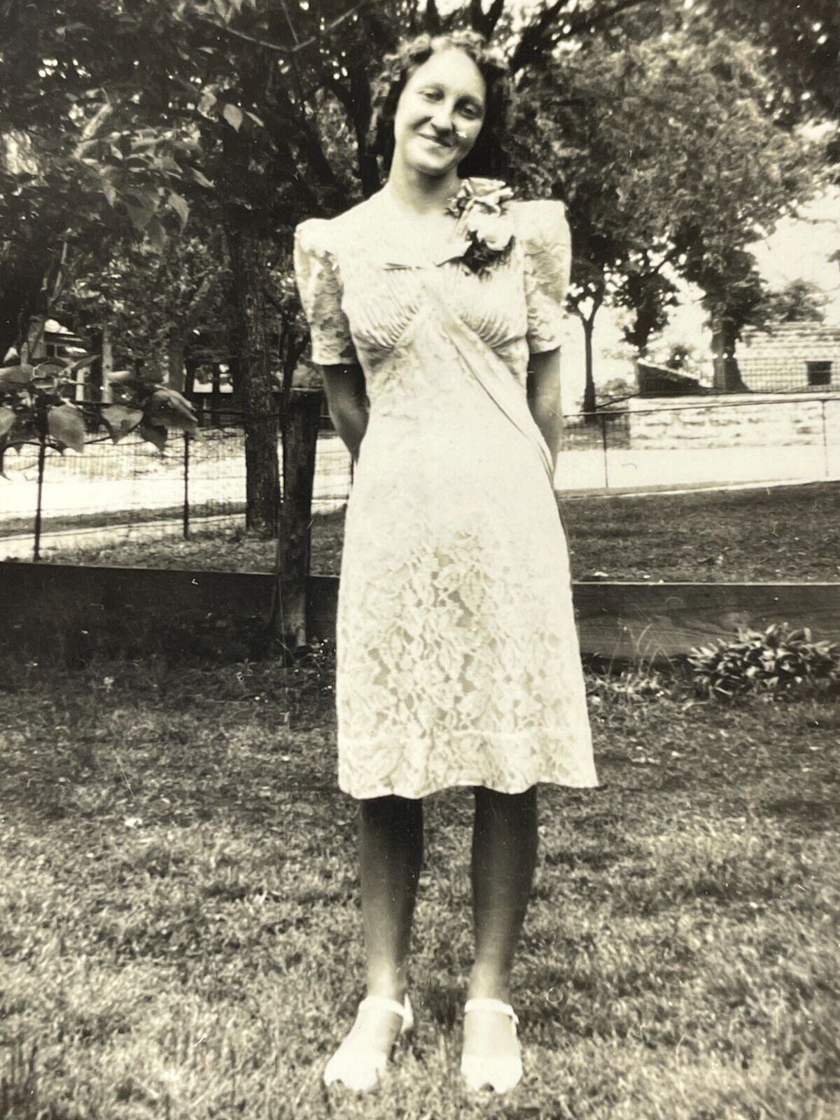 HF Photograph Pretty Woman Beautiful Dress Corsage Dress 1940's
