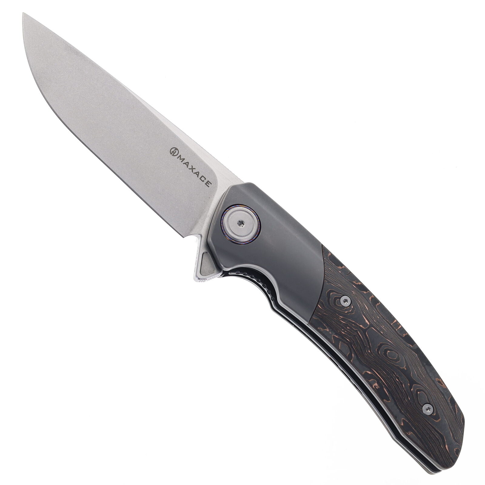 Maxace Mamba Folding Knife Stonewash Carbon Fiber Handle S90V Plain Edge M16B