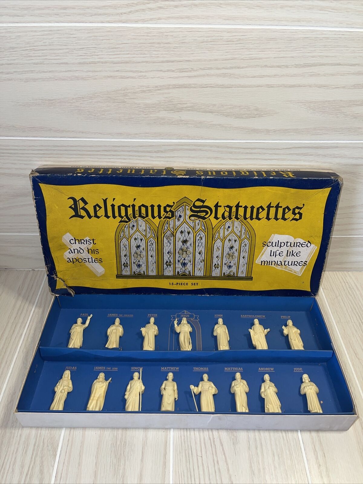 Marx Religious Statuettes 15-Piece Set With Christ & His Apostles, Nativity Box