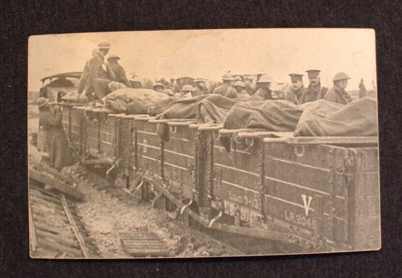 Historical postcard, WWI Army Death Train, Bodies Returning from front