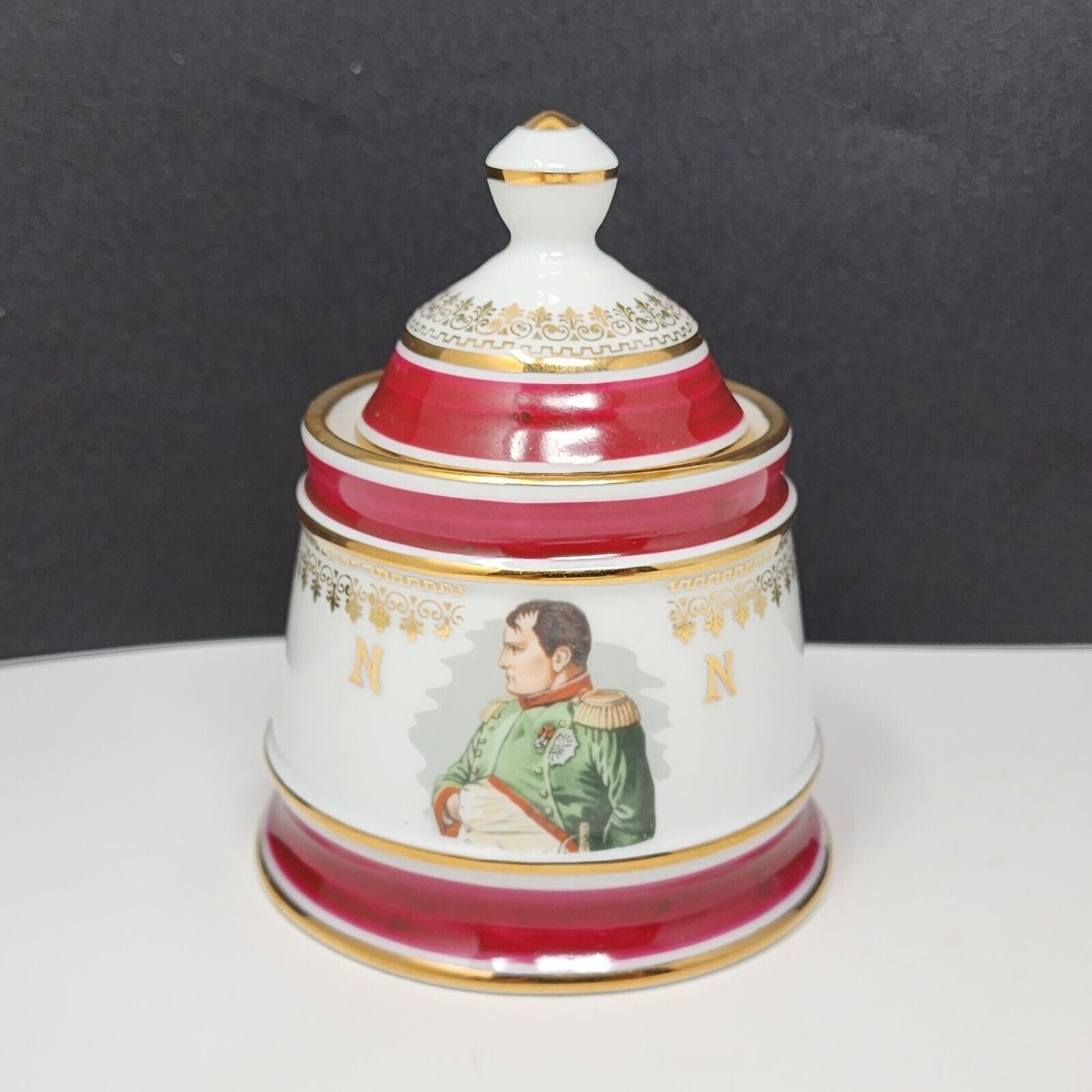 Apilco De Luxe Napolian Sugar Bowl With Lid Red Gold 4
