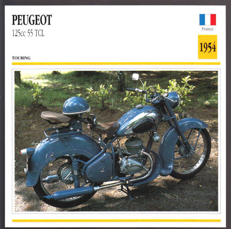 1954 Peugeot 125cc Type 55 TCL Motorcycle Photo Spec Sheet Info Stat Atlas Card