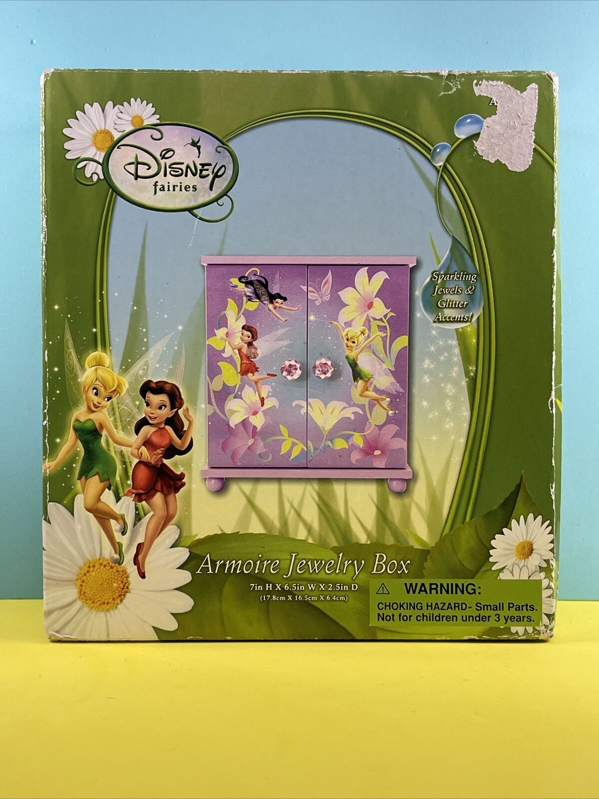 Disney’s TINKERBELL Wooden Fairy Jewelry Box W Drawer Shelf Doll Armoire Closet