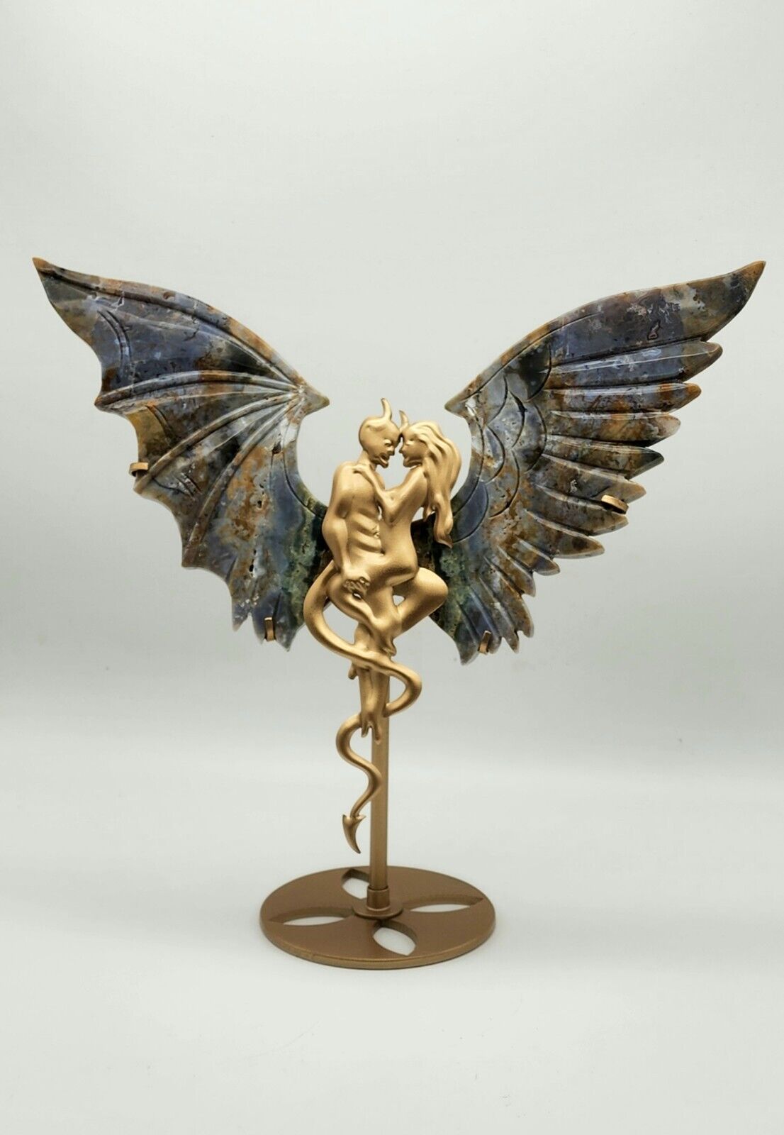 Captivating Hand Carved Ocean Jasper Wings - Devil and Angel Set, Crystal Wings