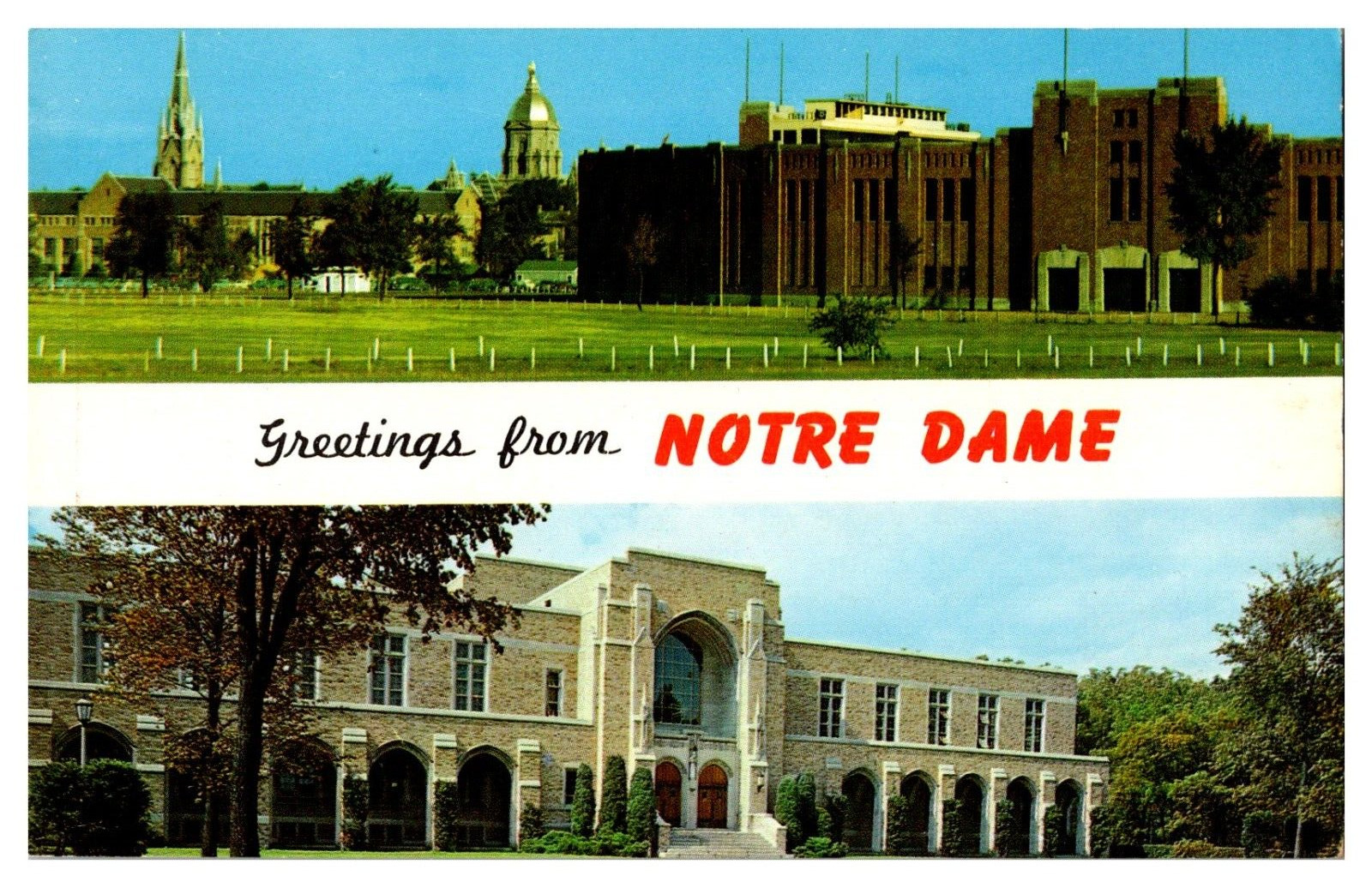 Vintage Postcard Notre Dame Stadium & The Rockne Memorial Fighting Irish Chrome