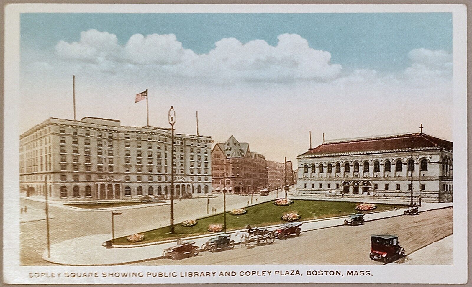 Boston Massachusetts Copley Square Plaza & Public Library WB Postcard