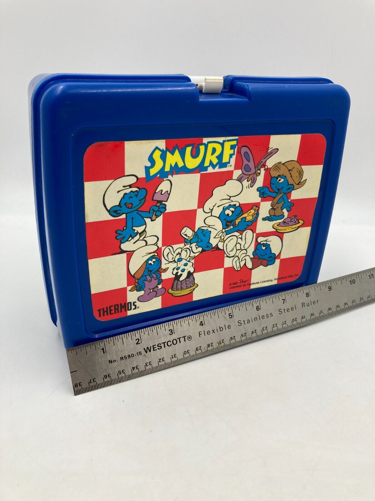 Vintage 1987 Smurf Cartoon Characters Applause Thermos Lunchbox Retro Version