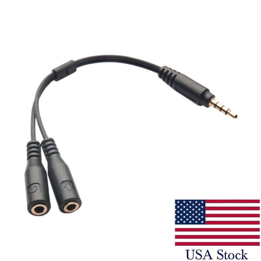 3.5mm Stereo Audio Male to 2 Female Headset Mic TRRS Y Splitter Cable Adapter