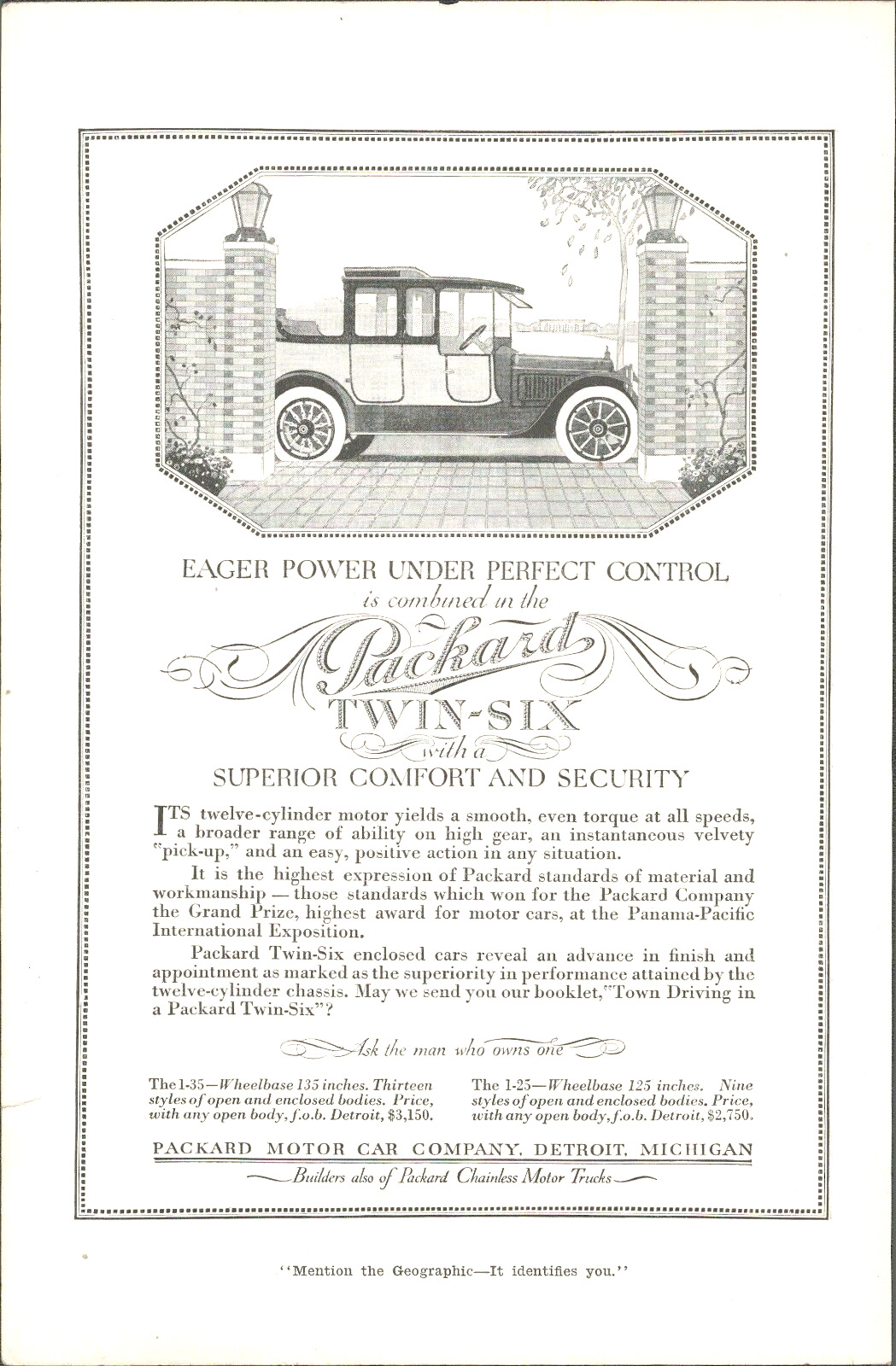 1915 PACKARD automobile antique PRINT AD twin six motor car truck