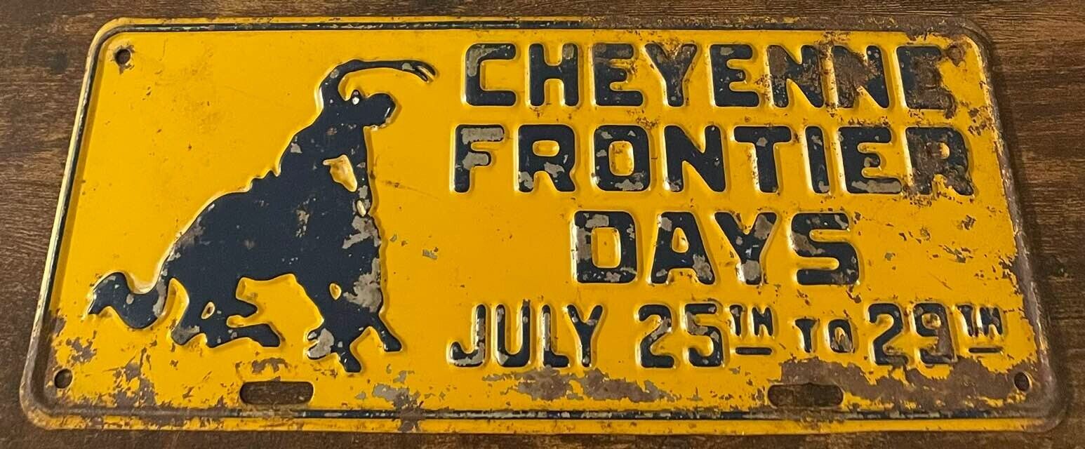1940s Cheyenne Frontier Days Booster License Plate Wyoming Bucking Bronco